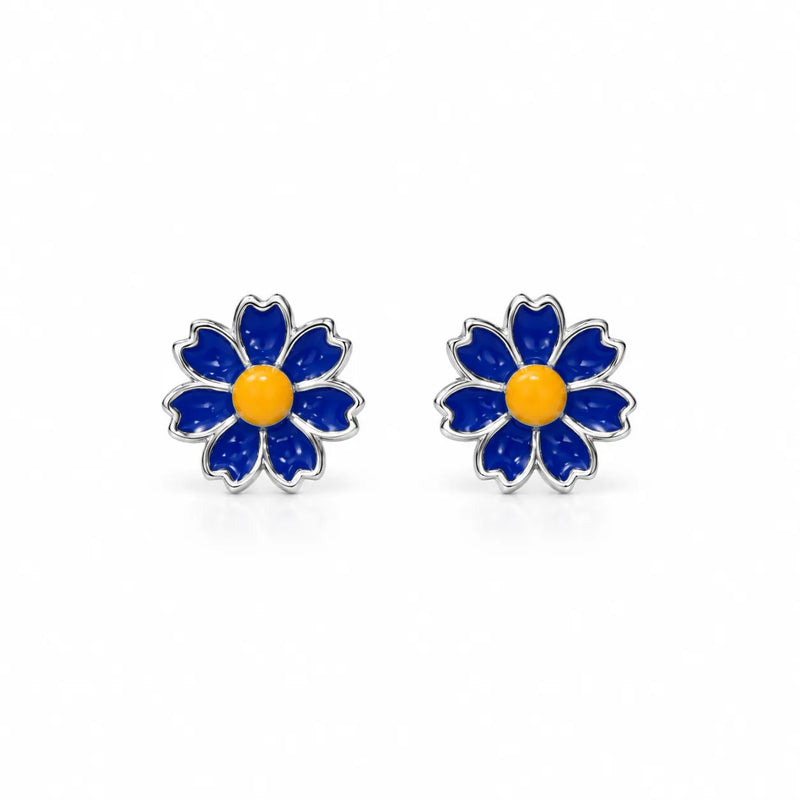 SHINING’s Blue Flower Sterling Silver Stud Earrings for Kids | Anti-Allergic