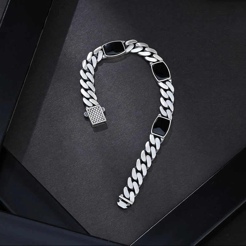 SHINING’s Black Enamel Men’s Bracelet | 925 Sterling Silver