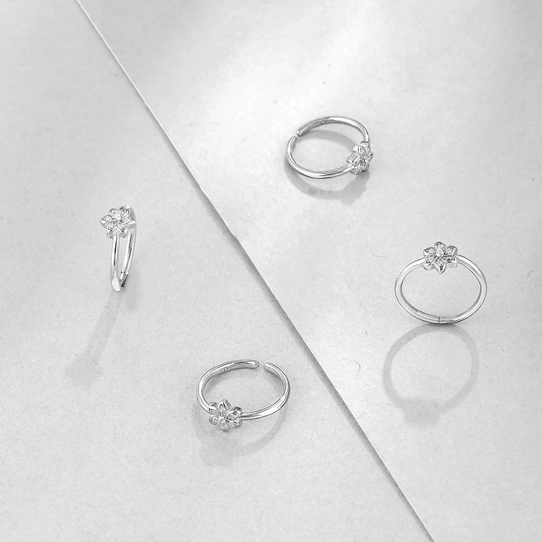 Flower Design Minimal Toerings- 925 Sterling Silver