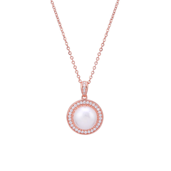 Pearl Pendent With Link Chain- 925 Rosegold Plated Silver