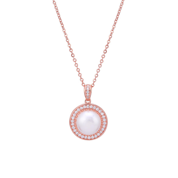 Pearl Pendent With Link Chain- 925 Rosegold Plated Silver