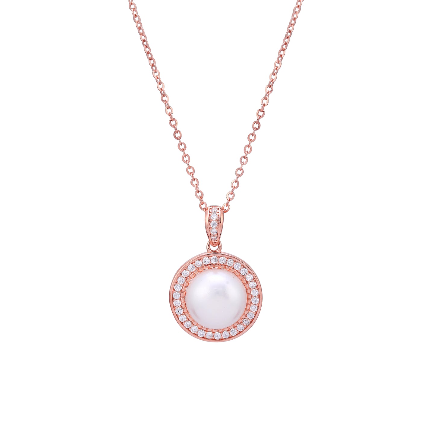 Pearl Pendent With Link Chain- 925 Rosegold Plated Silver