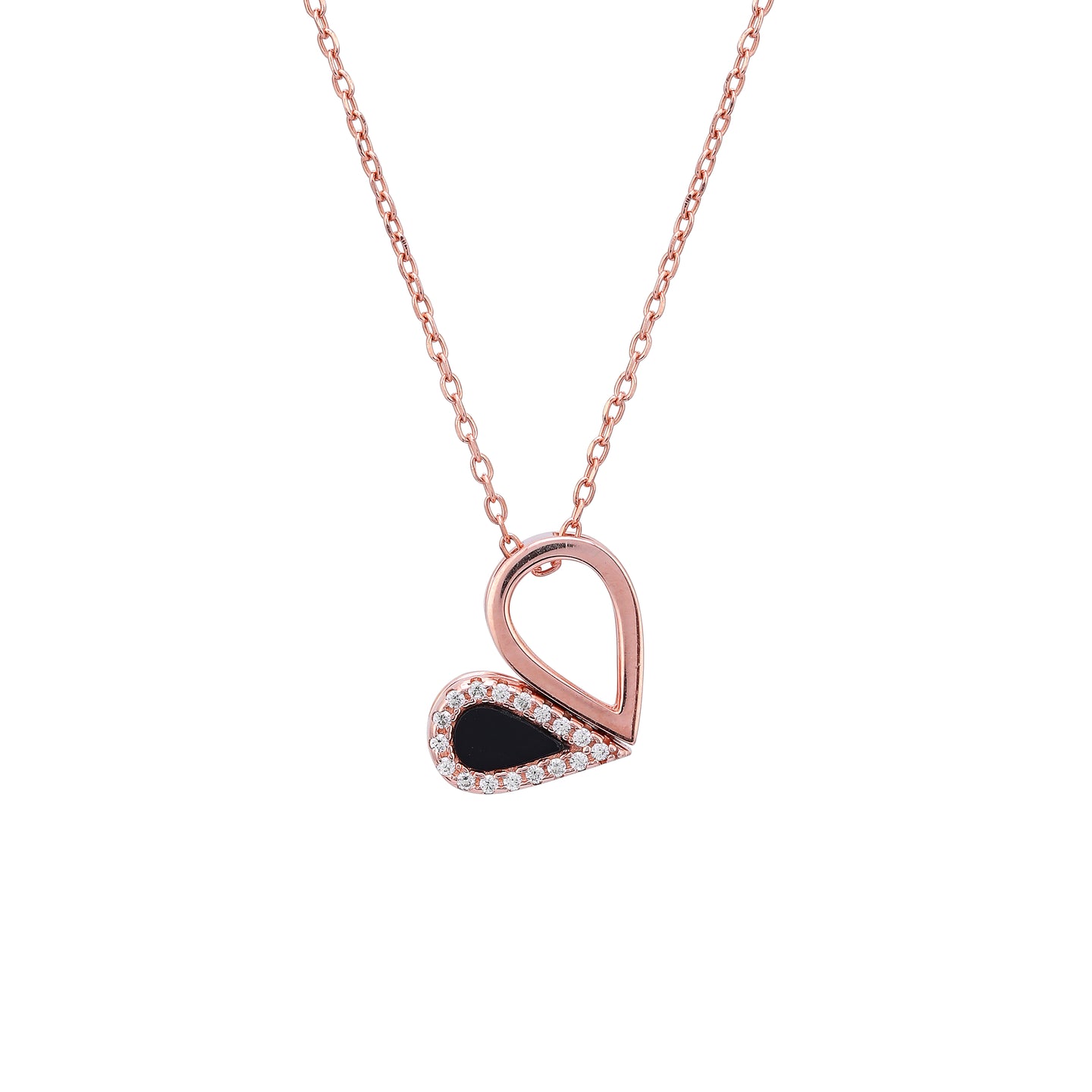 Black Stone Pendent With Link Chain- 925 Rosegold Plated Silver