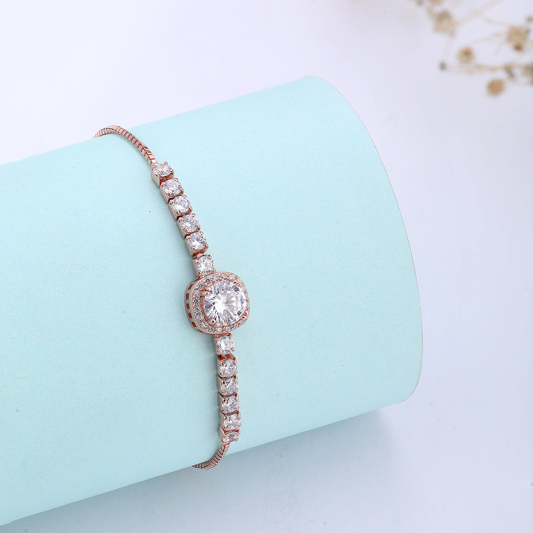 Solitare Rosegold Bracelet- 925 Sterljng Silver