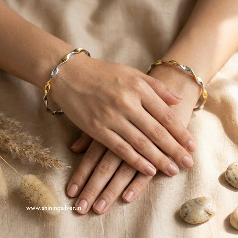 SHINING’s 925 Silver Golden Touch Bangles (Pair)