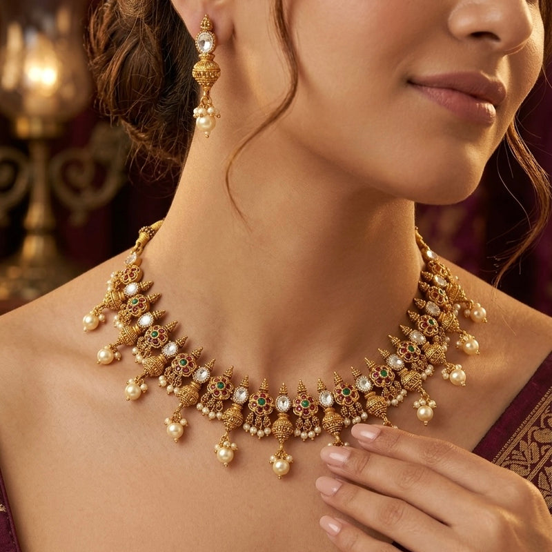 SHINING’s Gold Plated South indian Necklace | 925 Pure Silver | The Gilded Chapter