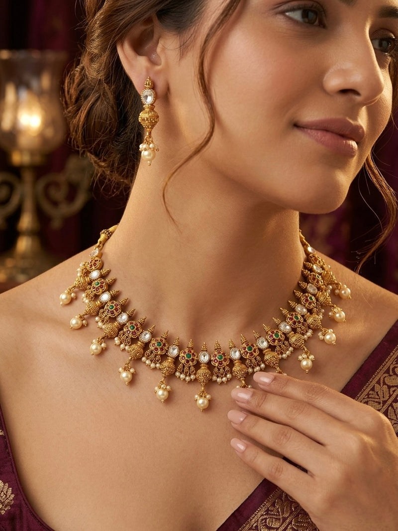 SHINING’s Gold Plated South indian Necklace | 925 Pure Silver | The Gilded Chapter