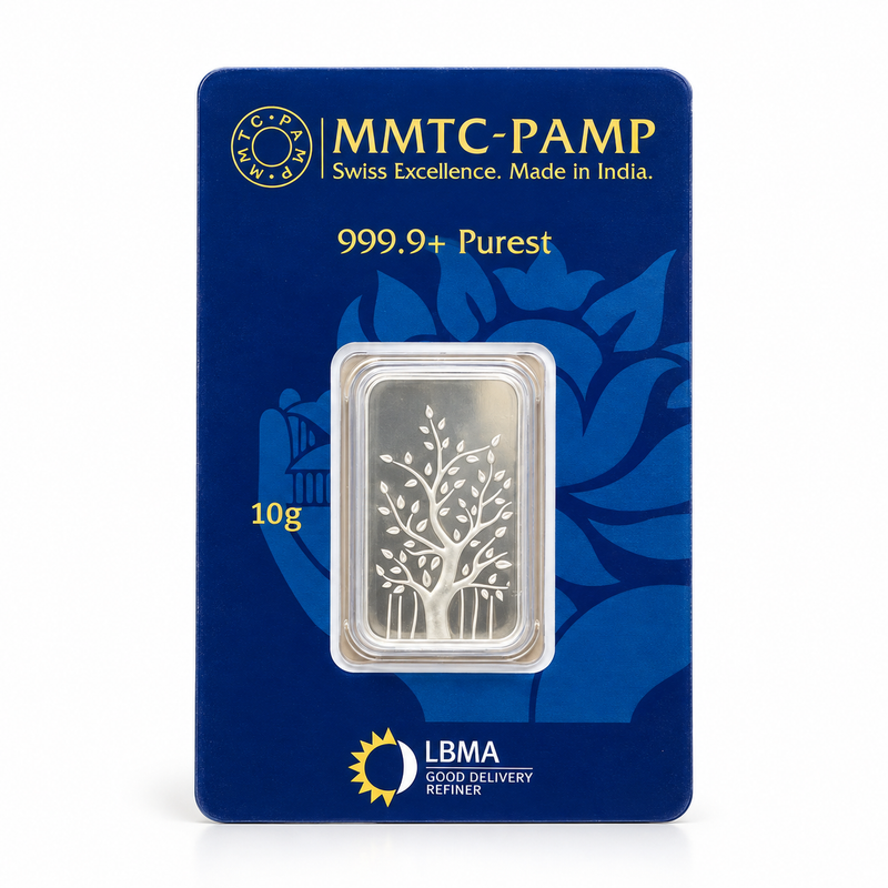 SHINING’s MMTC-PAMP 10 Gram 999.9 Pure Silver Bar with Banyan Tree Design
