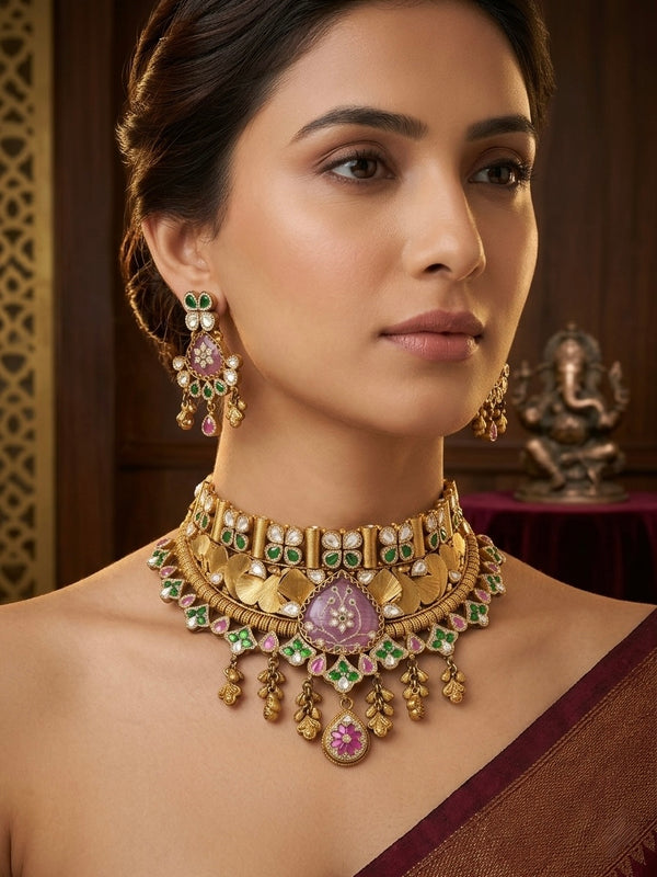 SHINING’s Antique Kundan Silver Set in Gold Plating | 925 Pure Silver | The Gilded Chapter