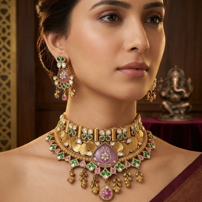 SHINING’s Antique Kundan Silver Set in Gold Plating | 925 Pure Silver | The Gilded Chapter