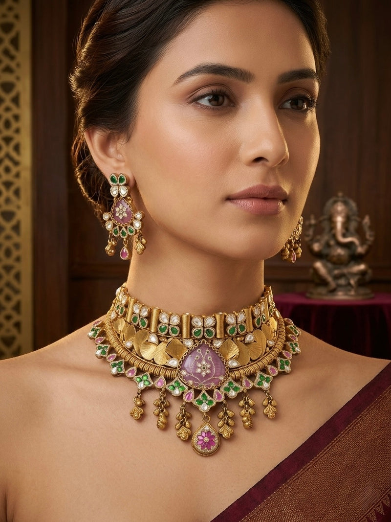 SHINING’s Antique Kundan Silver Set in Gold Plating | 925 Pure Silver | The Gilded Chapter