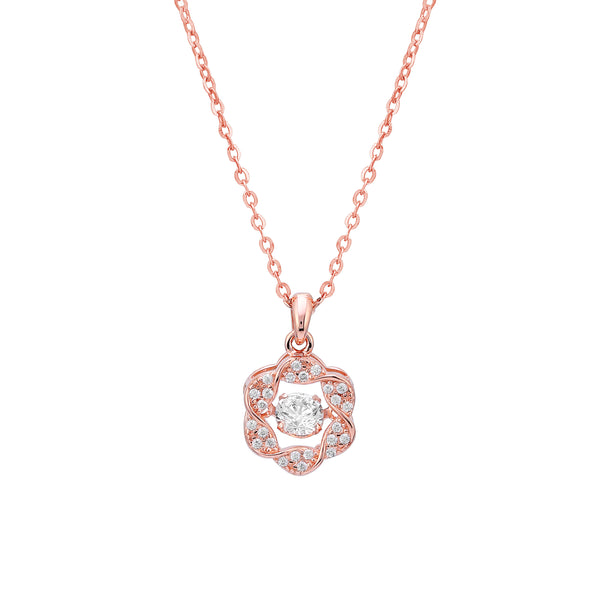 Shimmering Solitare Pandent With Ball Chain- 925 Rosegold Plated Silver