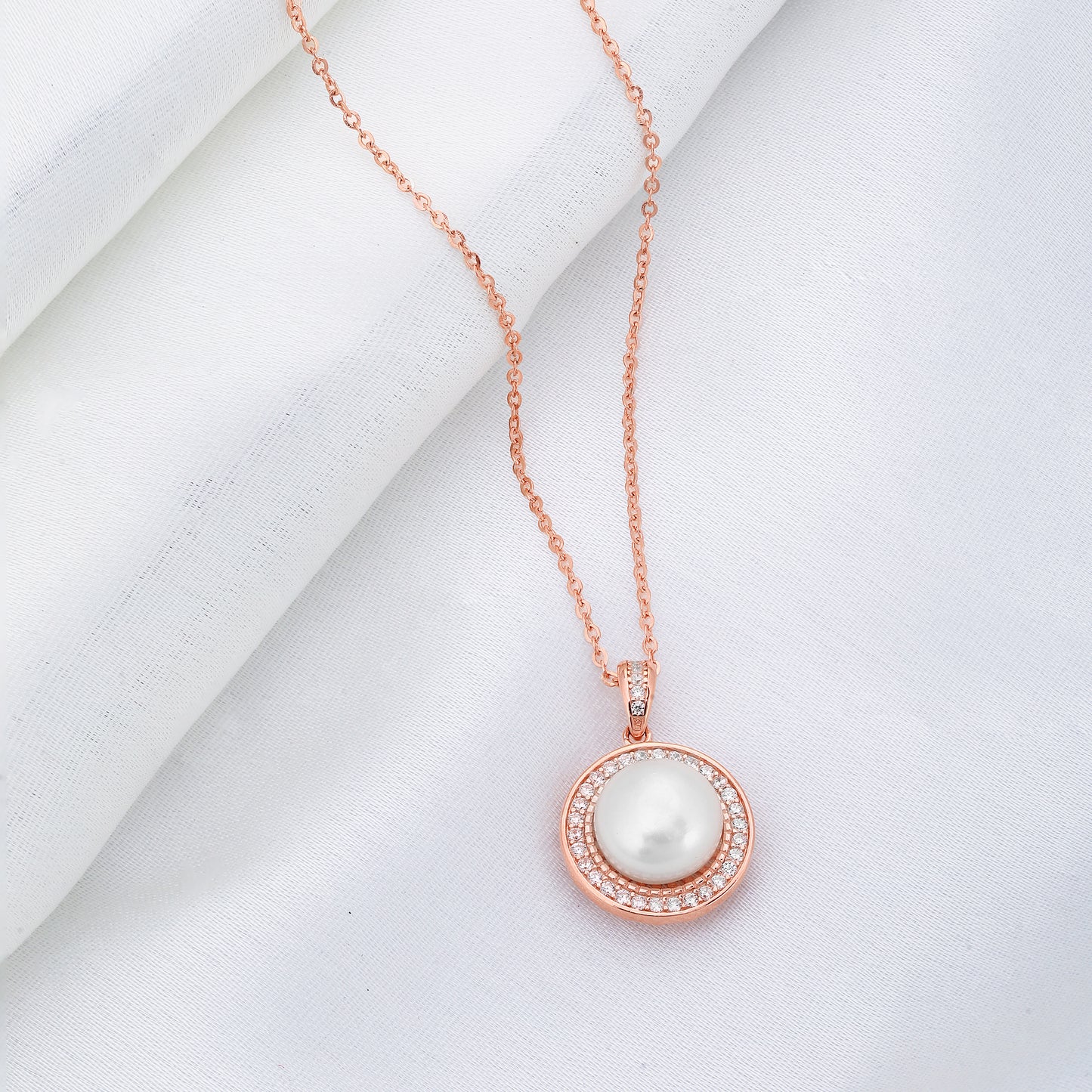 Pearl Pendent With Link Chain- 925 Rosegold Plated Silver