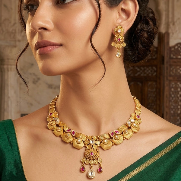 Silver Necklace In Gold Plating | 925 Pure Silver Necklace | Silver Kundan Necklace