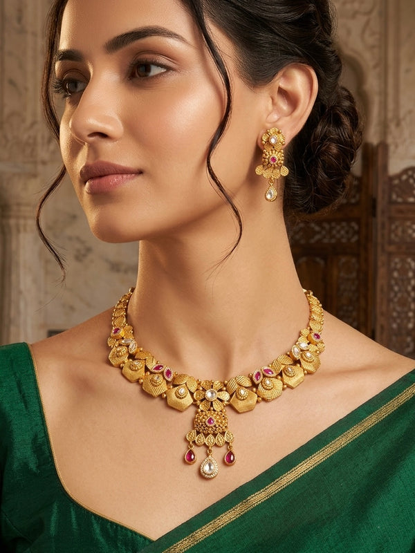 Silver Necklace In Gold Plating | 925 Pure Silver Necklace | Silver Kundan Necklace