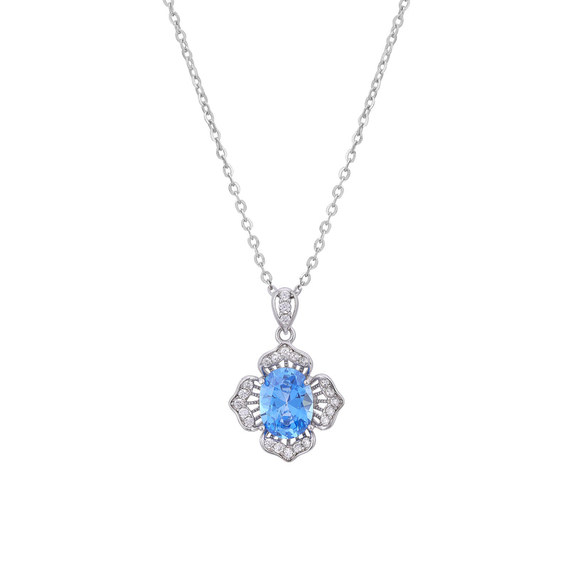 SHINING’s Aqua Blue Radient Pandent With Link Chain | 925 Sterling Silver