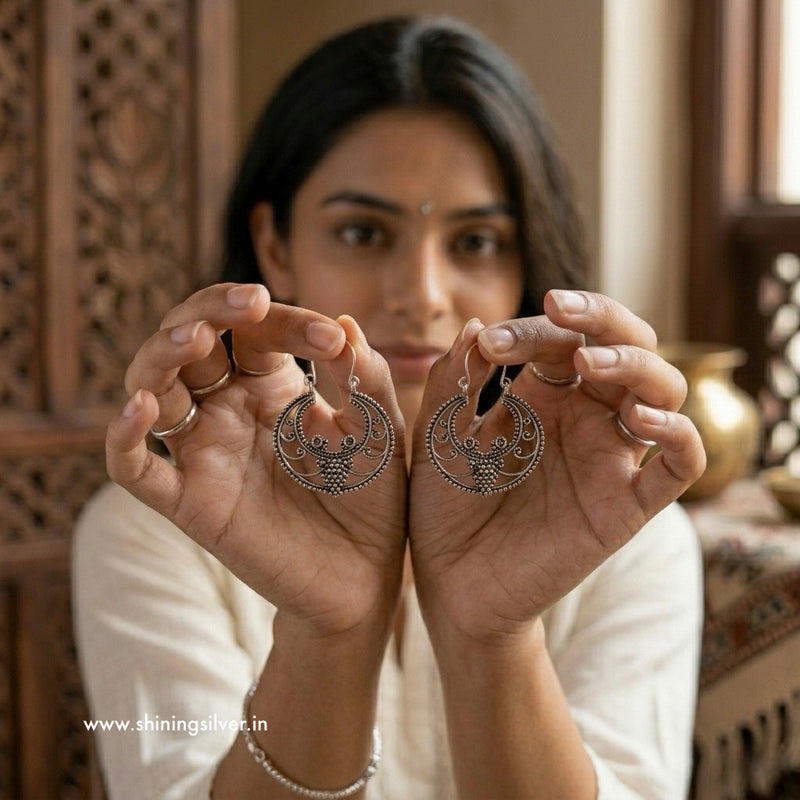 SHINING’s Elegant Oxidised Silver Earrings | 925 Pure Silver