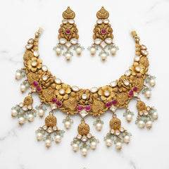 Silver Necklace In Gold Plating | 925 Pure Silver Necklace | Silver Antique Kundan Necklace