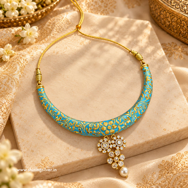 SHINING’s Premium Turquoise Enamel Polki Necklace in 925 Sterling Silver