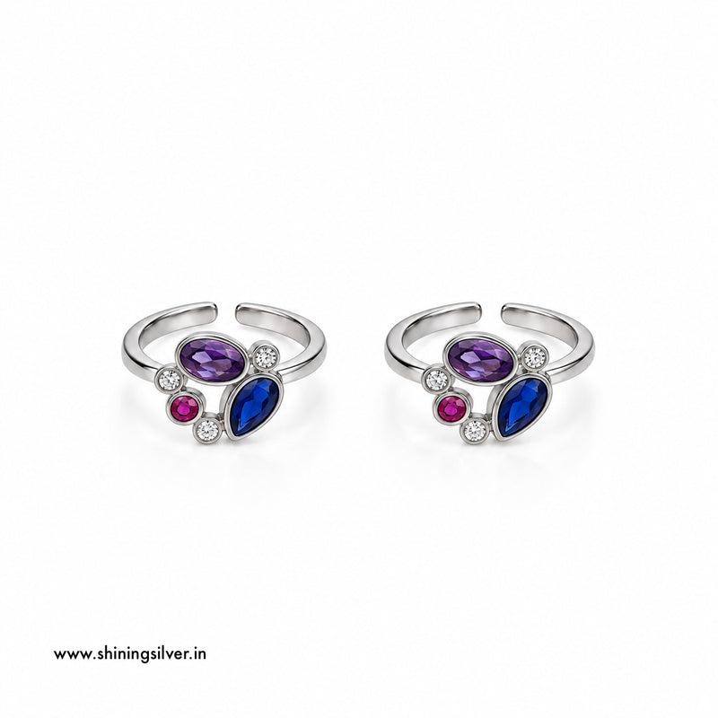 SHINING’s 925 Sterling Silver Multicolor Stone Toe Rings