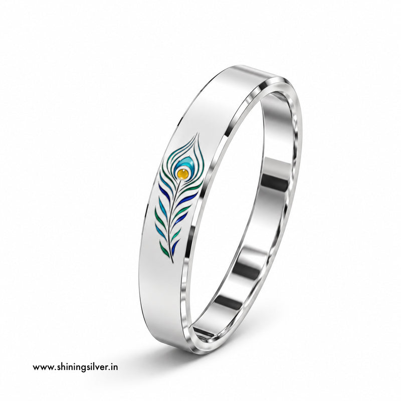 SHINING’s 925 Pure Silver Peacock Feather Kada for Men
