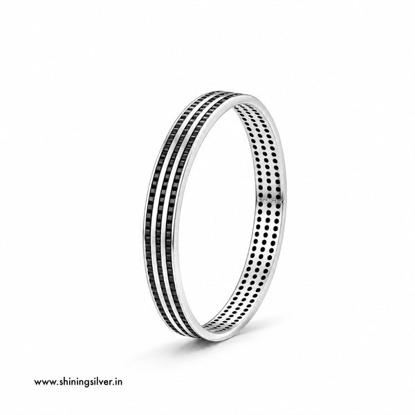 Mens Black Channel Style Studded Kada | 925 Sterling Silver