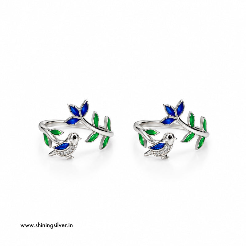 SHINING’s 925 Sterling Silver Enamel Bird & Floral Toe Rings