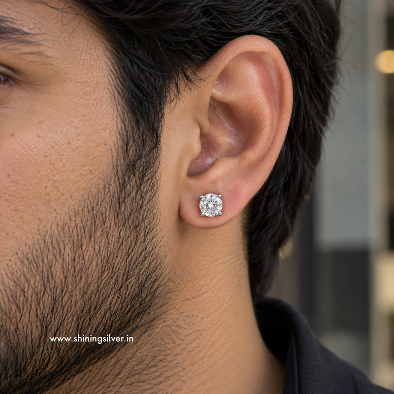 SHINING’s Solitaire Stud Earrings for Men in 925 Sterling Silver