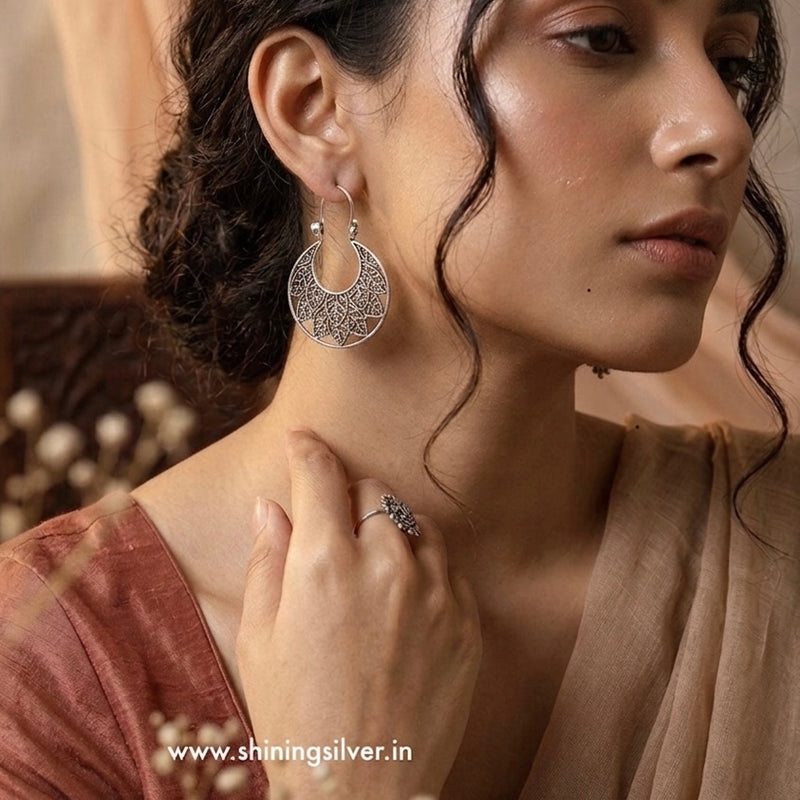 SHINING’s Silver Oxidised Earrings with hoop lock | 925 Shining Silver