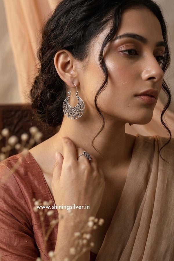 SHINING’s Silver Oxidised Earrings with hoop lock | 925 Shining Silver