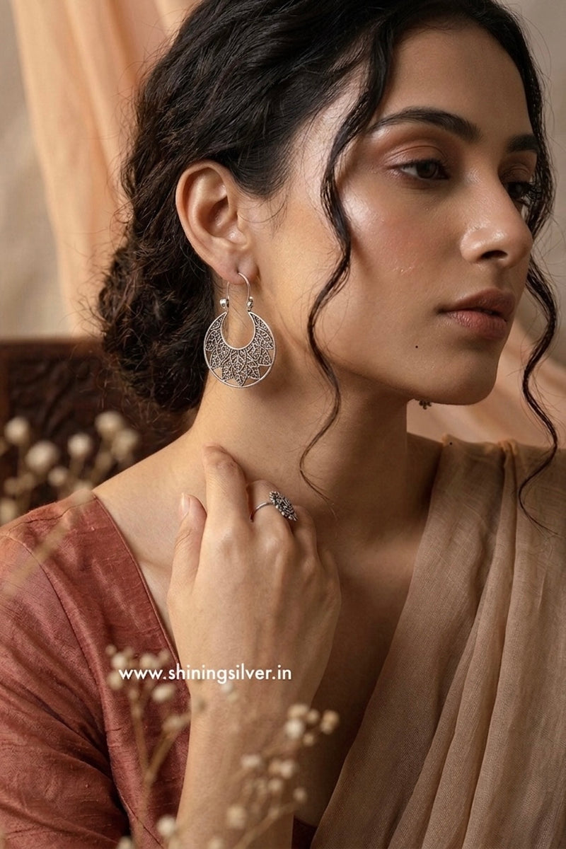 SHINING’s Silver Oxidised Earrings with hoop lock | 925 Shining Silver