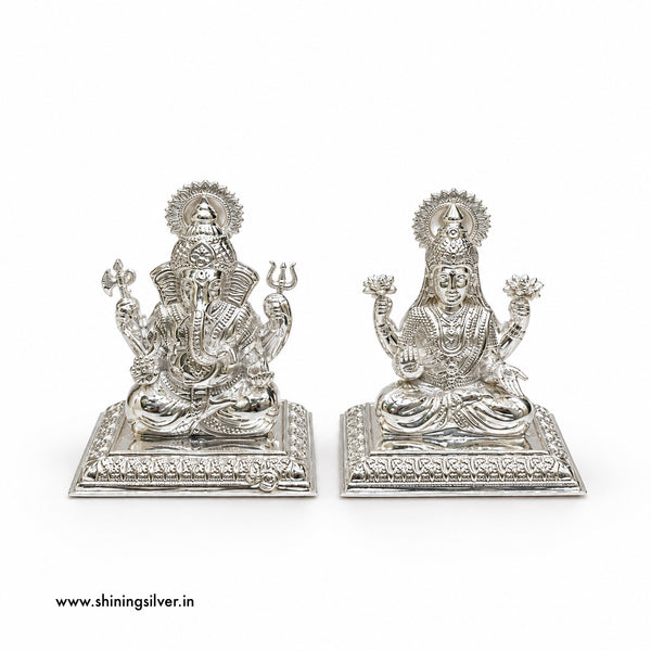 SHINING’s 925 Pure Silver Laxmi Ganesh Idol Pair | Kolhapuri Moorti