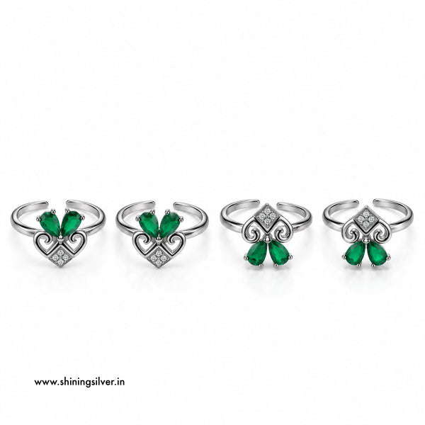 SHINING’s 925 Sterling Silver Green Stone Toe Rings