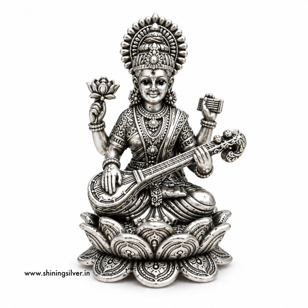 SHINING’s 925 Pure Silver Solid Maa Saraswati Idol