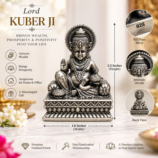 SHINING’s 925 Pure Silver Kuber Ji Solid Idol | Oxidised Silver Dhan Kuber Murti