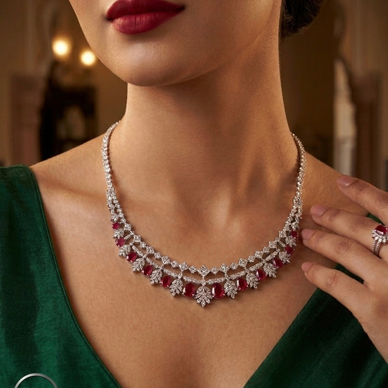 SHINING’s Queen’s Crimson Elegance Necklace | 925 Silver Necklace |Rubies