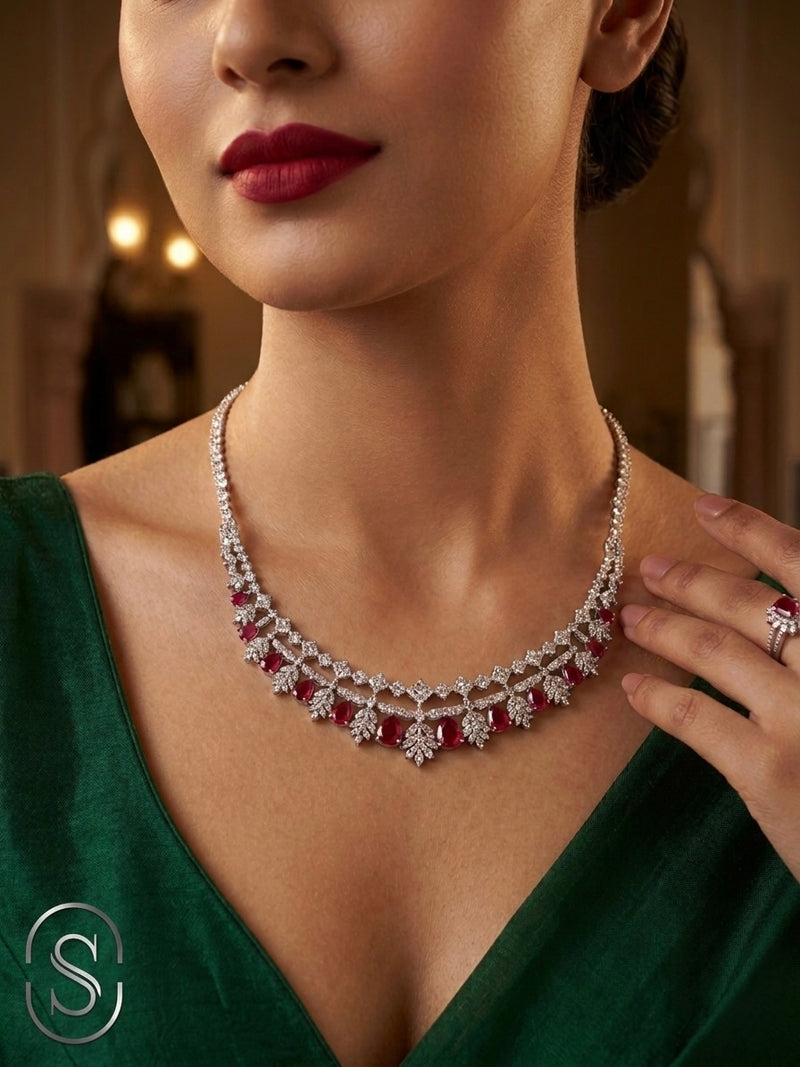 SHINING’s Queen’s Crimson Elegance Necklace | 925 Silver Necklace |Rubies