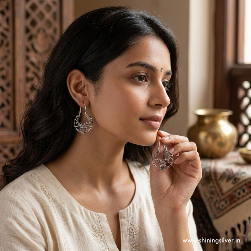 SHINING’s Elegant Oxidised Silver Earrings | 925 Pure Silver