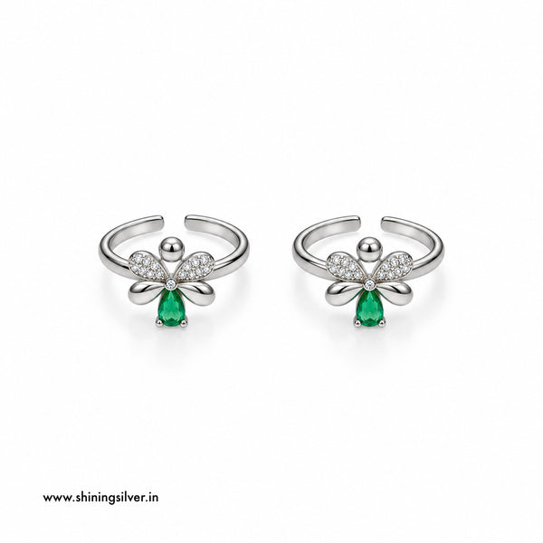 SHINING’s 925 Sterling Silver Floral Green Stone Bichiya