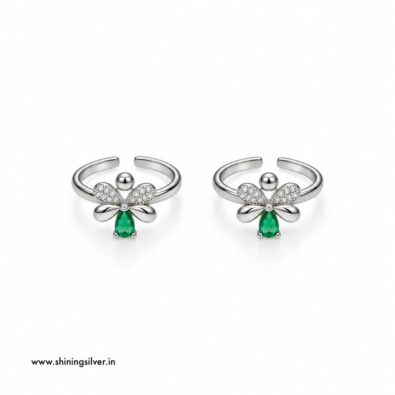 SHINING’s 925 Sterling Silver Floral Green Stone Bichiya