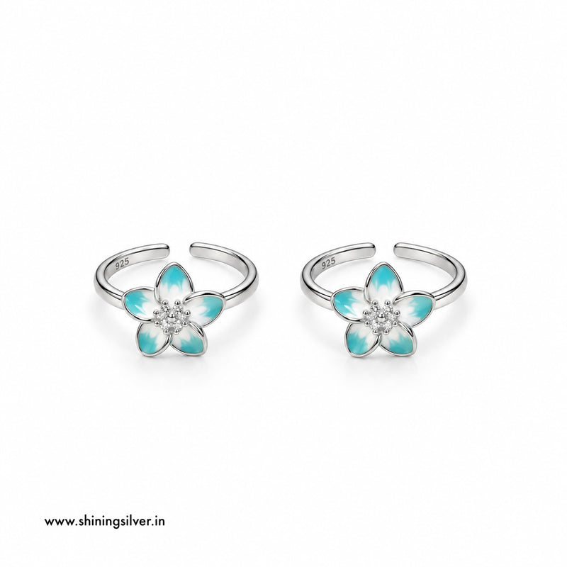 SHINING’s 925 Sterling Silver Aqua Floral Toe Rings