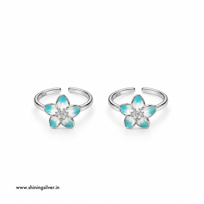 SHINING’s 925 Sterling Silver Aqua Floral Toe Rings
