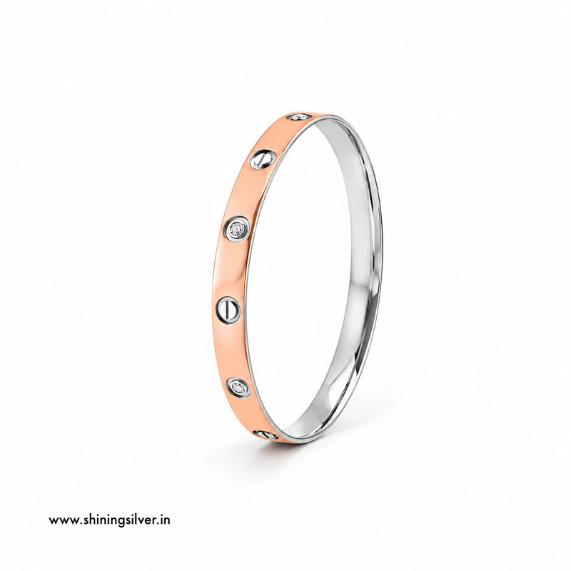 Rosegold Finish Silver Kada For Men | 925 Sterling Silver
