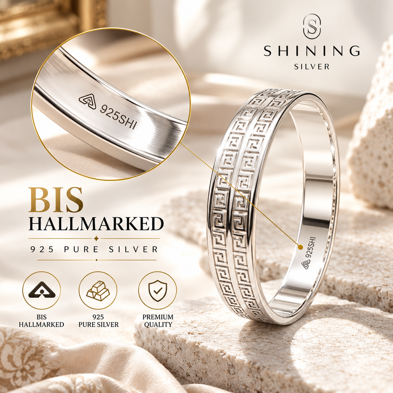 925 Pure Silver Greek Key Kada with BIS Hallmark 925SHI | Shining Silver
