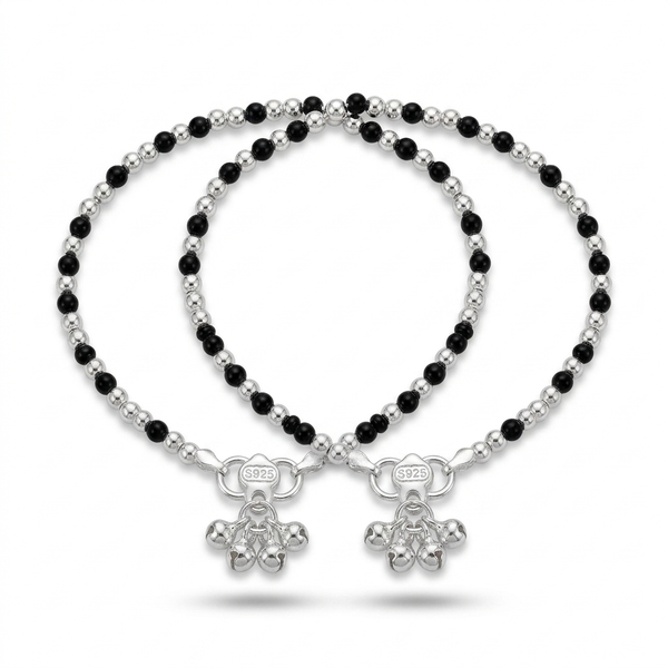 SHINING’s Black Beeds Anklet 925 Sterling Silver