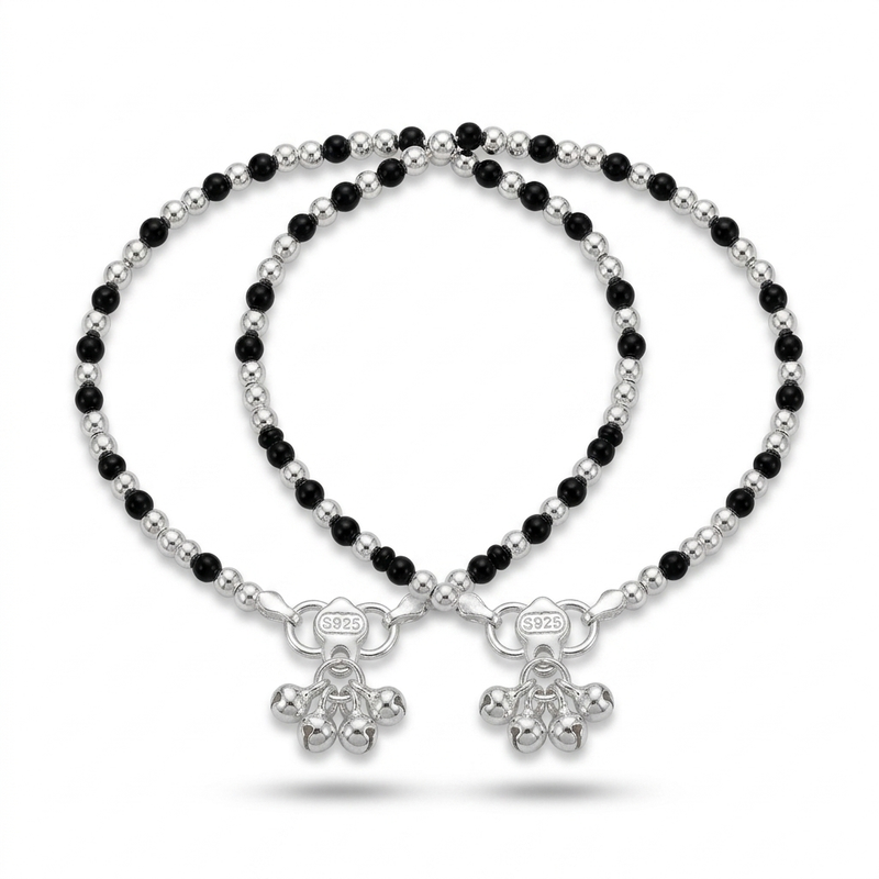 SHINING’s Black Beeds Anklet 925 Sterling Silver