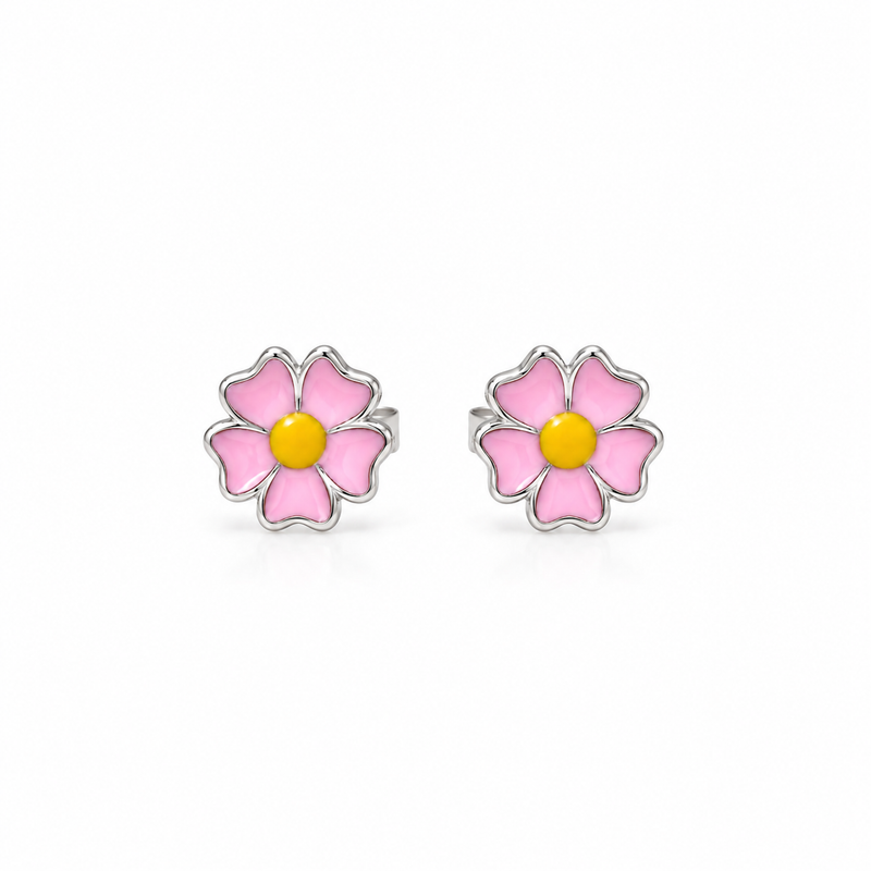 SHINING’s Pink Yellow Flower Sterling Silver Earrings | Everyday Studs