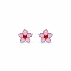 SHINING’s Pink Red Floral Sterling Silver Stud Earrings | Office Wear