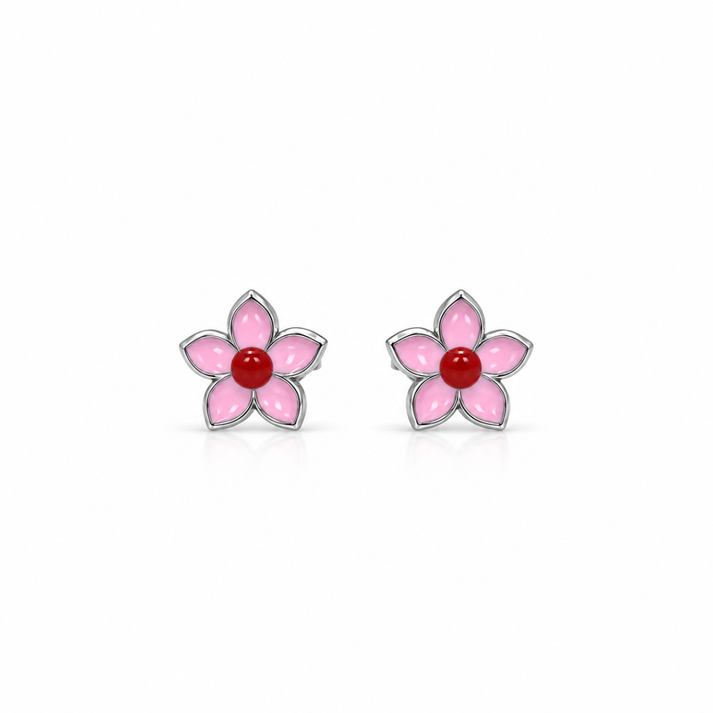 SHINING’s Pink Red Floral Sterling Silver Stud Earrings | Office Wear
