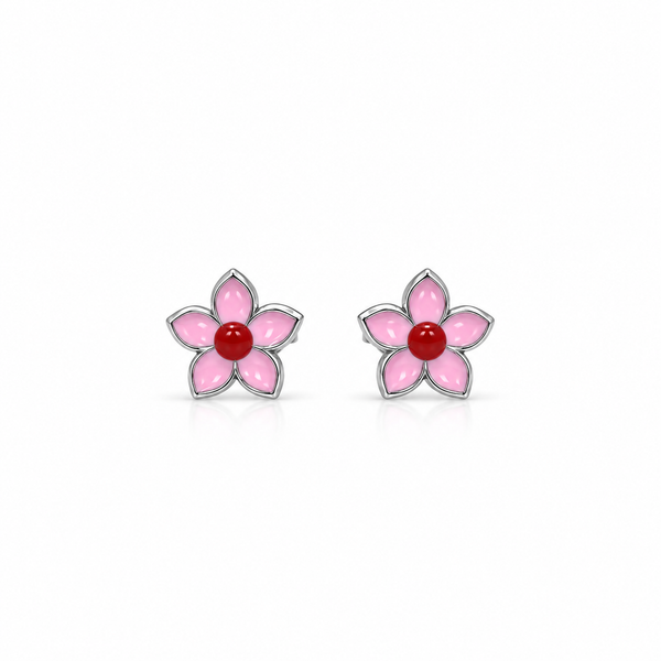 SHINING’s Pink Red Floral Sterling Silver Stud Earrings | Office Wear